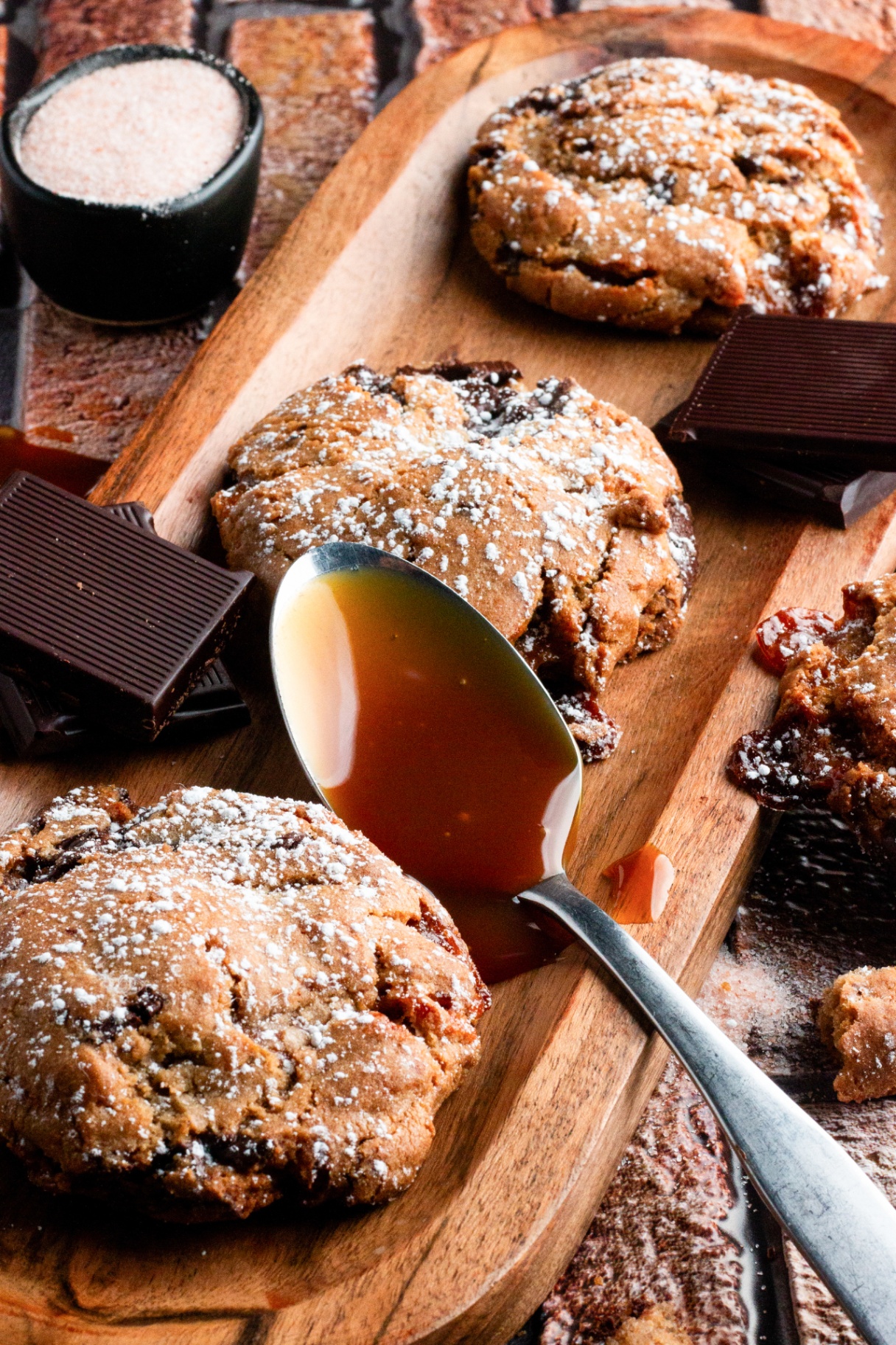 House-baked salted caramel chocolate chunk cookies