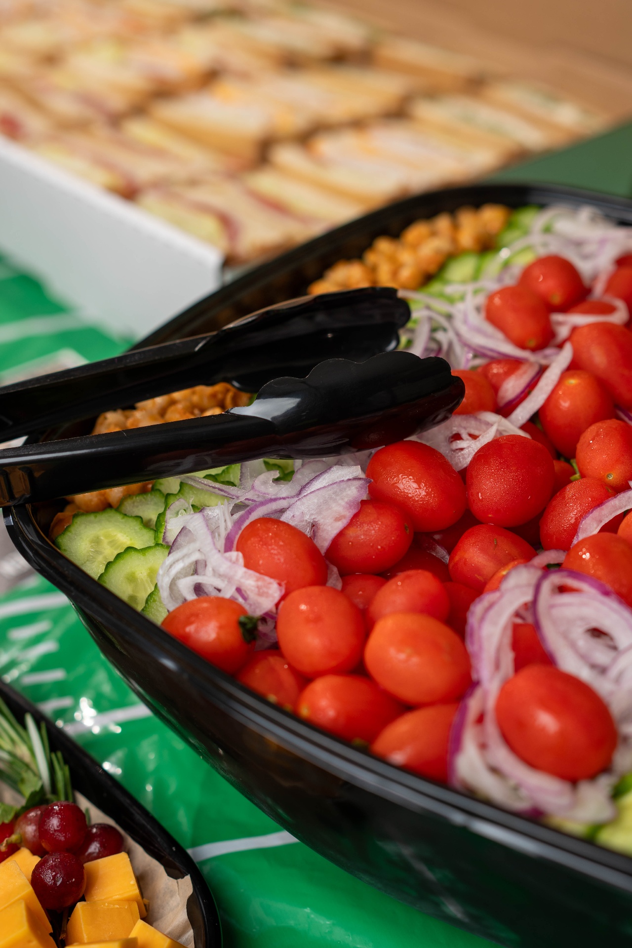 Fresh scratch-made salad with chopped vegetables, feta and chickpeas